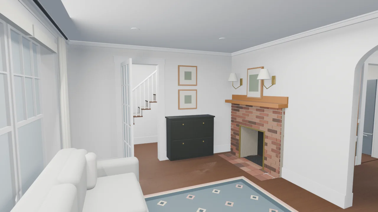 Living room and fireplace