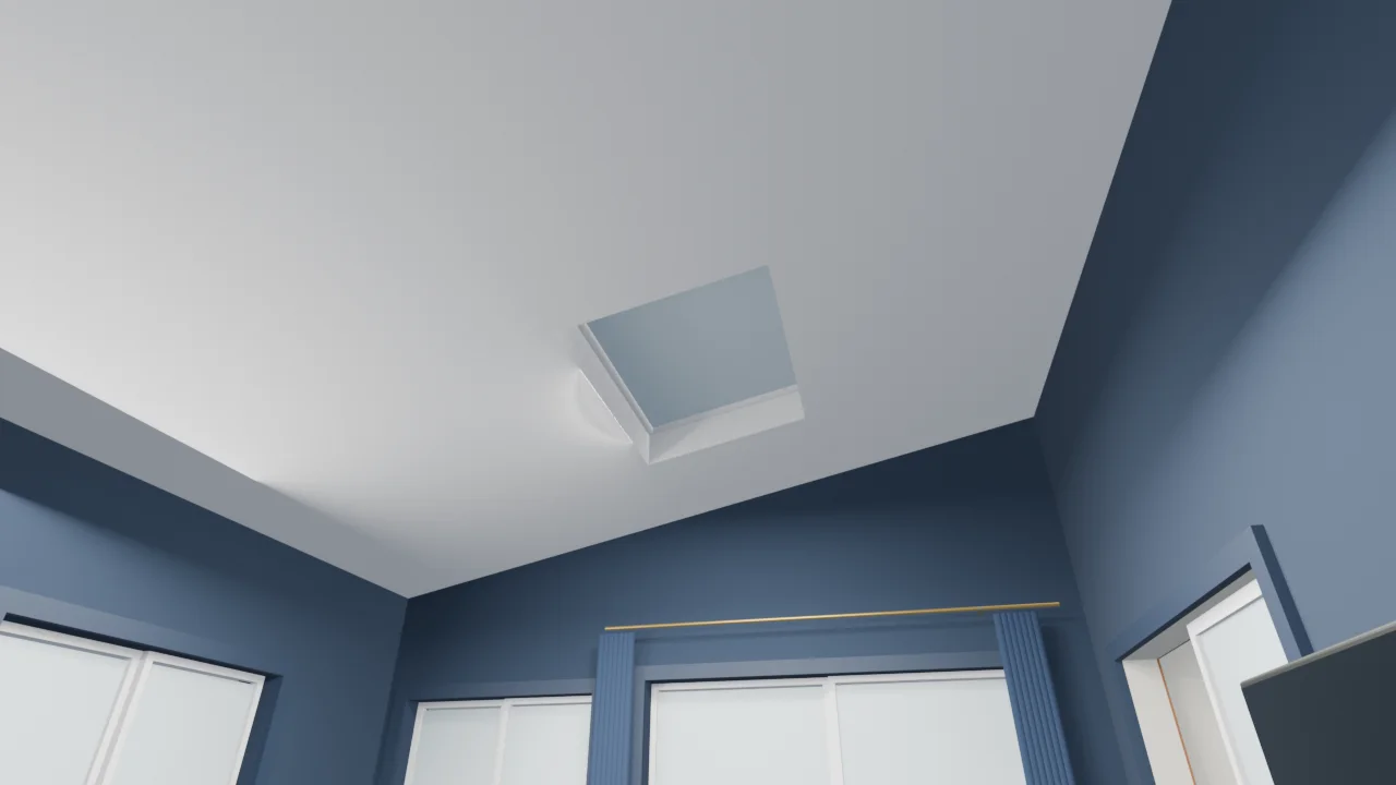 Sloping ceiling and skylight