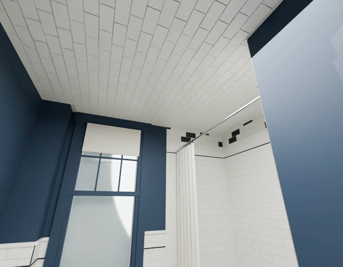 Tiled bathroom ceiling